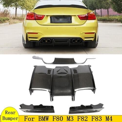 F82 4PCS Carbon Fiber Body Kit For BMW F80 M3 F82 F83 M4 Rear Bumper Diffuser Lip Cover Splitter 2015-2019