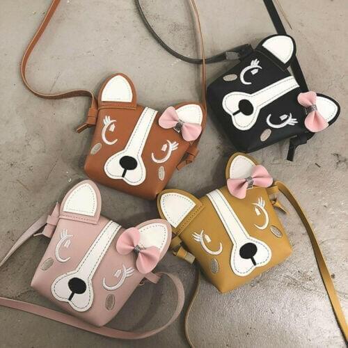 Child Girl Cute Dog Bow Leather Crossbody Messenger Shoulder BABY Bag Purse