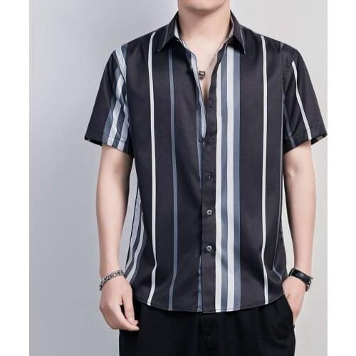 Summer Short Sleeve Thin Casual Striped Shirt Comfortable Breathable Silky Shirts for Men Chemise Homme Men Clothing Easy Care