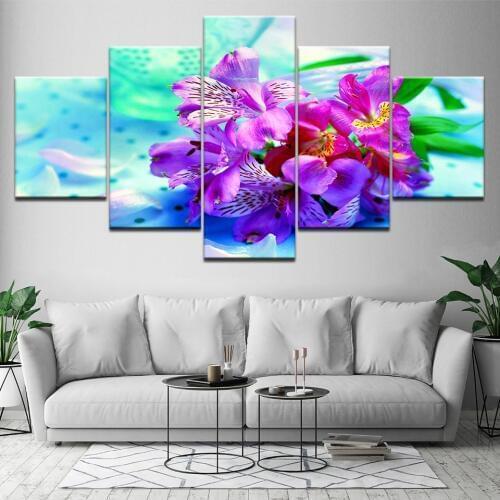Wall Art Canvas Painting For bedroom Living Room Home Decor Picture Abstract 5 Panel Romantic Pink Pansy Flowers HD Print Poster