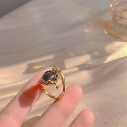 New Ins Thermochromic Stone Ring Creative Temperament Adjustable Color Changing Rings For Women Girls Fashion Jewelry