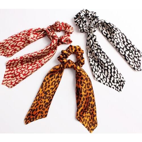 New Fashion Girls Hair Scrunchies Leopard Point Elastic Hair Ropes Hair Ribbon Scarf Ponytail Holder Hair Accessories Wholesale