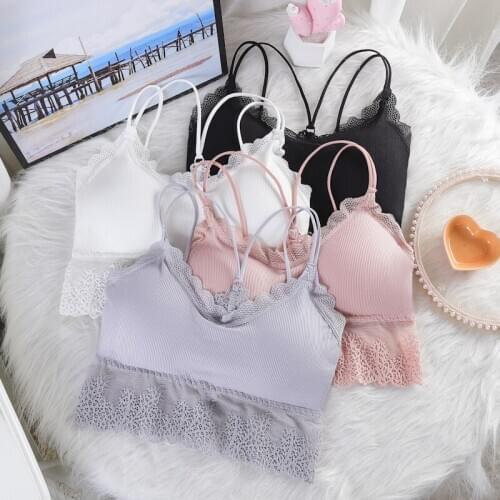 New Sexy Bralette Fitness Lace Thin Shoulder Strap Bra Solid Color Cross Straps Sexy Lace Underwireless