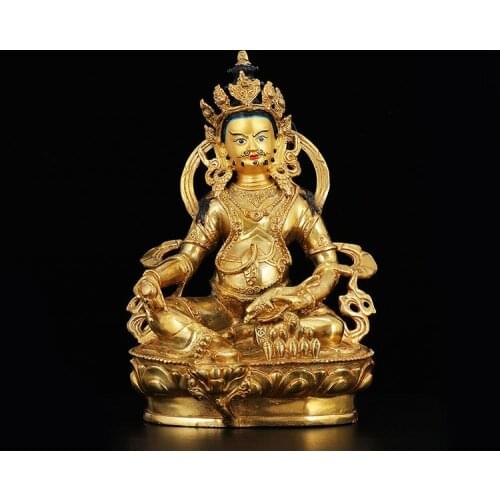Wholesale 30CM large-Tibet Temple Buddha statue--HOME Company Money drawing full Gilding Yellow Jambhala Zambala Buddha