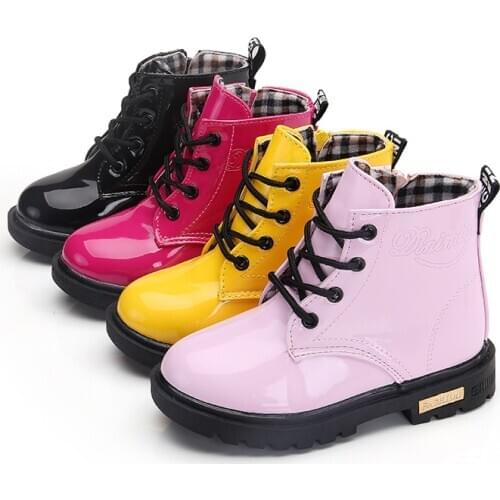 3-6 years Kids Shoes Boots Martin Boots Girl PU Leather Waterproof Spring Kids Shoes Girls Boots for Children Size 21-28 No-fur