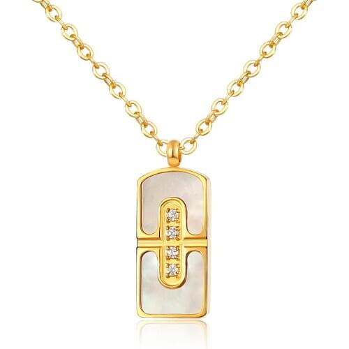 Fashion Square Shield with 4 Stones Pendant Necklace Gold Color With White Shell Necklace For Women Wedding Party Jewelry Gift