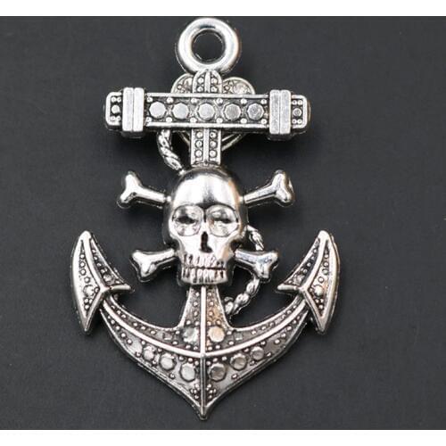 WKOUD 4pcs Creative Tibetan Silver Skull Sign Retro Anchor Pendant Pirate Charms Treasure Charms 55*36mm A434