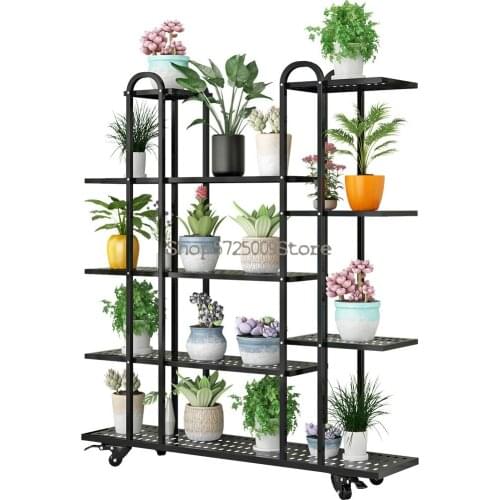 Flower shelf rack balcony flower shelf indoor living room green radish rack floor type mobile wrought iron flower pot rack
