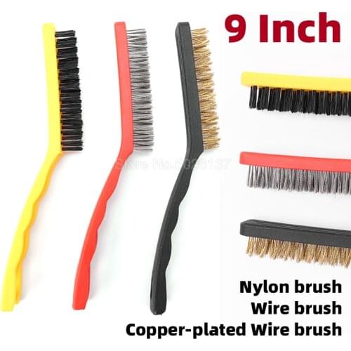 9 Inches Wire Brush Copper Steel Nylon Industrial Polishing Cleaning Gap Rust Three Color Handle Tool Industries Rusting