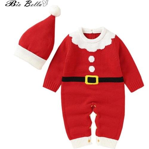 Christmas Baby Boy Girl Sweaters Think Wool Infant Newborn New Year Winter Clothes Cap+Romper First Baptism Kids Clothes Baby