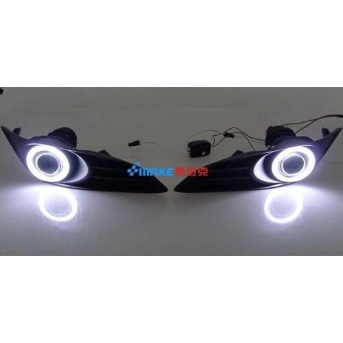 Eosuns Cob Angel Eye Led Daytime Running Light Drl + Halo Fog Lamp + Projector Lens for Toyota Yaris 2010-13