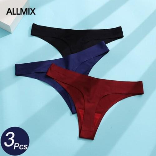 ALLMIX 3Pcs/lot New Sexy Womens Ice Silk Panties Underwear Seamless Thongs Low Waist Solid Female Fashion Soft Comfort G-String