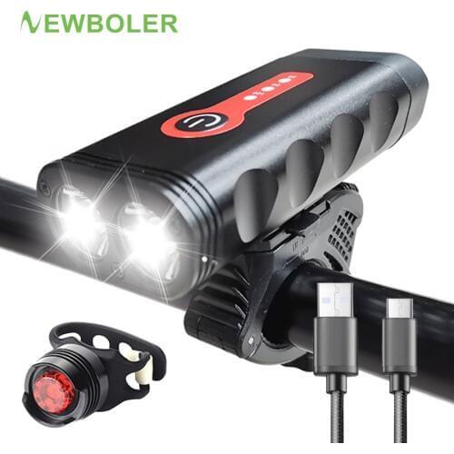 NEWBOLER 2400 Lumen Bike Light Set L2 Bicycle Lantern USB Chargeable Waterproof Cycling Lamp MTB Headlight LED Rear Front Light