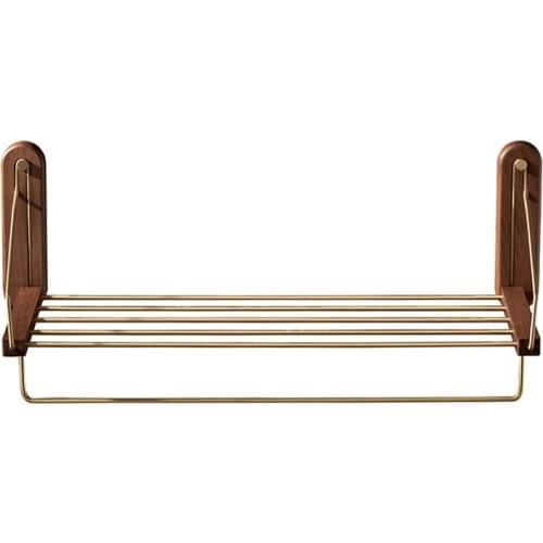 Towel rack, towel rack, bathroom pendant, bathroom, bathroom shelf, wall-mounted brass storage rack, perforated solid wood
