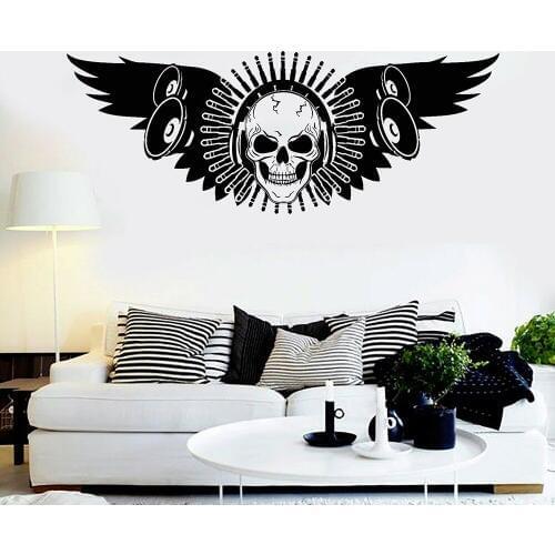 Vinyl Cool Wall Decal Music Sound Skull Wings Musical Wall Stickers Home Living Room Bedroom Decoration Removable Poster X984