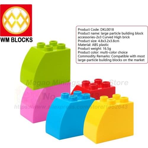 WM Blocks Moc 5pcs/lot 2*3 Large Particle Curved High Bricks Solid Color Model Building Blocks Educational Toys For Children Diy