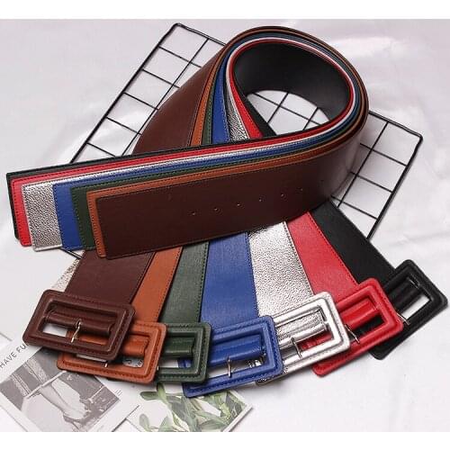 Womens Runway Fashion PU Leather Cummerbunds Female Dress Corsets Waistband Belts decoration Wide belt TB1566