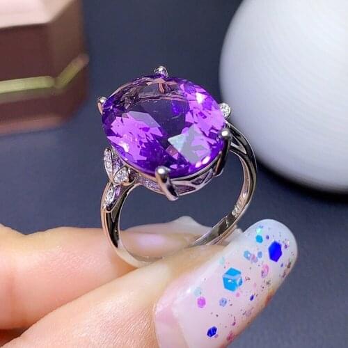 Chic Purple Crystal Amethyst Zircon Diamonds Gemstones Rings for Women 18k White Gold Silver Color Jewelry Bijoux Accessory Gift