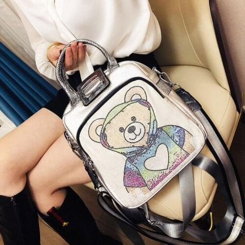 Women Bear Printing Fashion Backpack Ladies Travel Rucksack Female Luxury Rhinestone Mini Bagpack Fashion 2021 Mochila