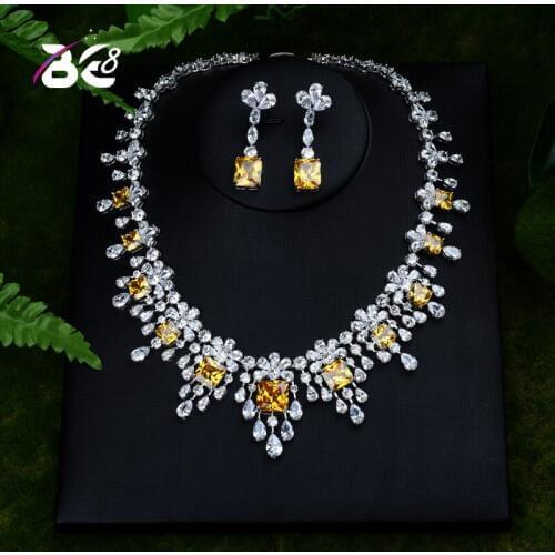 Be 8 Beautiful Flower Design Cubic Zirconia Pendant Dubai Jewelry Set Women Bridal Necklace Earring for Wedding Gifts S390