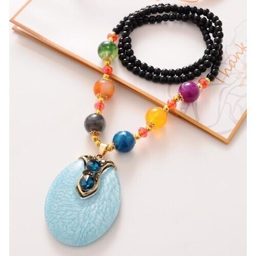 Bohemia style Women Necklaces Sweater Chain drops crystal bead multicolor long choker Maxi big Stone Pendants girl Jewelry
