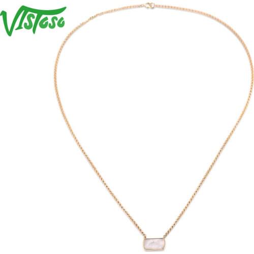 VISTOSO 10K Yellow Gold Fancy Flat White Shell Necklace For Lady Unique Cute Chic Gift Engagement Anniversary Party Fine Jewelry
