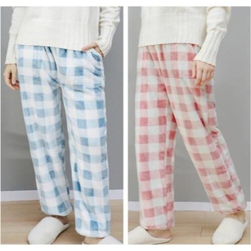 Winter Plaid Sleep Bottom Women Plush Long Pants Homewear Pajamas Soft Warm Sexy Femme Flannel Fashion Thick Sleepwear
