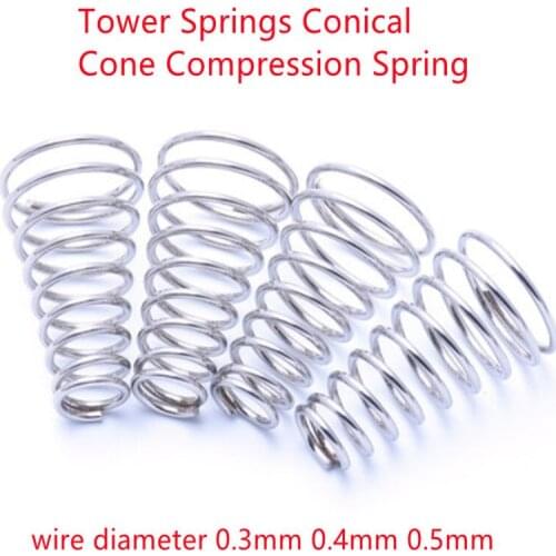 20pcs/lot Wire Diameter 0.3mm 0.4mm 0.5mm 304 Stainless Steel Tower Springs Conical Cone Compression Spring Pressure Spring