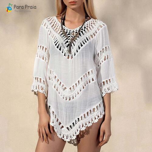 2020 Long Sleeve Crochet Swimwear Cover Up Sexy Stylish Tassel Beach Dress Women Bikini Cover Up Beachwear Loose Cardigan