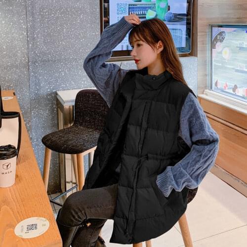 2021 Woman Stand Collar Winter Female Solid Style Vest Solid Cotton Padded Thick Sleeveless Jacket Ladies Casual Outwear Q99