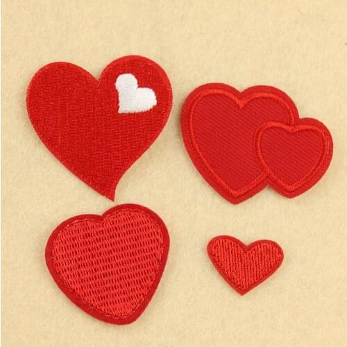 5pcs/lot Red Love Heart Embroidery Patch For Clothing Cute Motif Iron On Patches DIY Badge Garment Decoration
