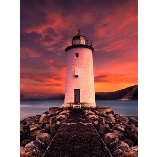 ARMYQZ5D DIY diamond painting beautiful seaside architecture diamond embroidery round square painting rhinestone home decoration