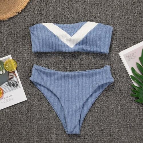 Bandeau Bikinis Sexy Swimsuits Push Up Swimwear Women Solid Thong Bathing Suit 2021 Ribbed Swimsuits Rainbow Biquini New