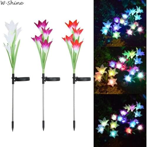 3Pc 4 Head Lily Flower Solar Light Colorful LED Decorative Outdoor Lawn Lamp Home Garden IP65 Waterproof Fake Flower Night Light