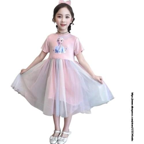 Disney New Girls Children Summer Frozen Elsa Anna Dress Kids Princess Girls Birthday Party Dress Birthday Gift