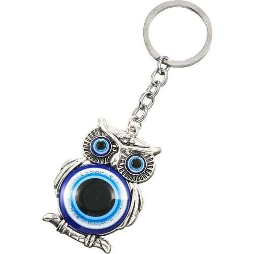 European Hot Sale Lucky Charm Blue Evil Eyes Owl Key Ring Keychain For Car Handbag Protection Tassel Hanger Keyring Decor