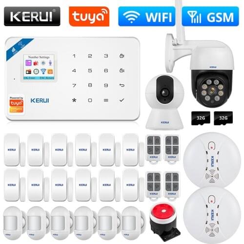 KERUI GSM WIFI Tuya Smart Home Security Alarm System Wireless Garage Burglar 3MP IP Camera Motion Detector Door Sensor Alexa