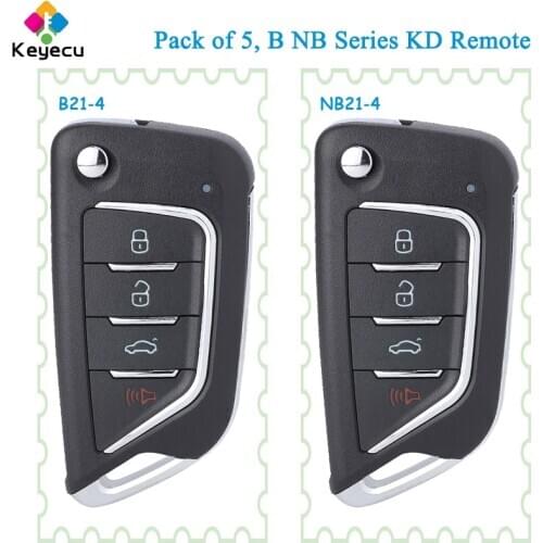 KEYECU 5 Pieces KEYDIY B NB Series B21-4 NB21-4 KD Universal Remote Car Key - 4 Buttons - for KD900 URG200 KD900+ Mini KD KD-X2