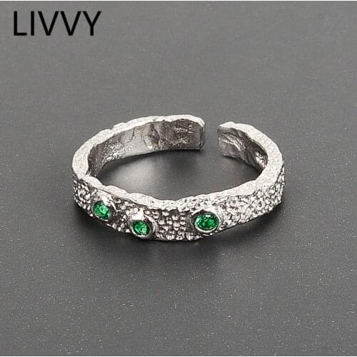 LIVVY Silver Color Gold Round Inlaid Zircon Rhinestone Chain Ring Cool Fashion Women Elegant Open 2021 Trend Rings