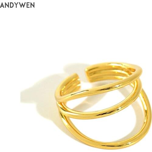 Andywen 925 Sterling Silver Gold Three Circle Rings Gold Fashion Fine Jewelry Adjustable Resizable Wedding Circle Rings Jewels