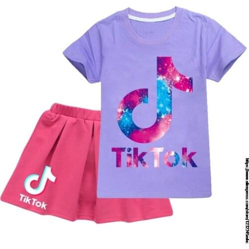 Tik Tok Girls Clothing Sets Summer Girls Clothes Kids Tracksuit Children Clothing 2-16Year Girls T-shirts + SPleated Skirt