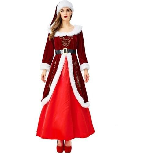 Red Christmas long dress Costumes Woman Dress Christmas Party Cosplay Full Set