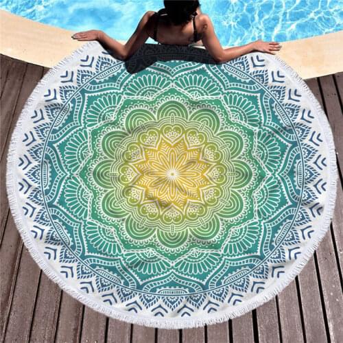 XC USHIO New Style Mandala Round Beach Towel With Tassel Microfiber Absorbent Mat Bedspread Tapestry Blanket Swimming Bath Towel