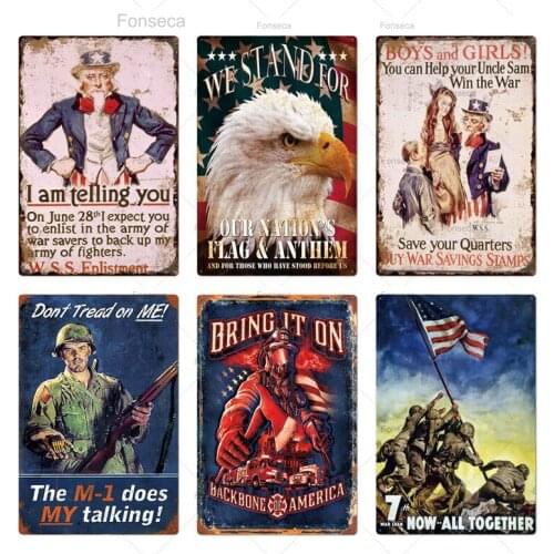 USA Metal Sign Poster Plaque Vintage American Style Decorative Wall Tin Plates for Man Cave Bar Pub Club Shabby Chic Home Decor
