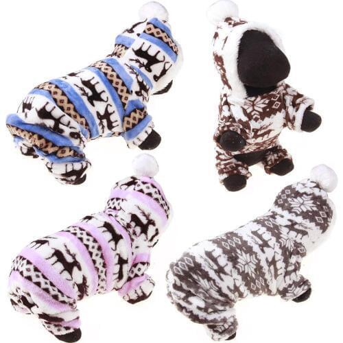 Cute Winter Warm Christmas Pet Dog Puppy Clothes Elk Heart Print Soft Hooded Coat Costume Apparel