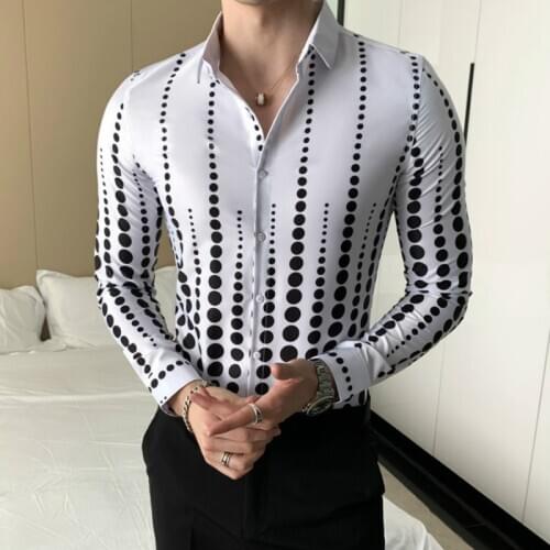 Fashion Point Striped Print Men Shirt Slim Fit Long Sleeve Casual Dress Shirts Streetwear Social Men Clothing Camisa Masculina