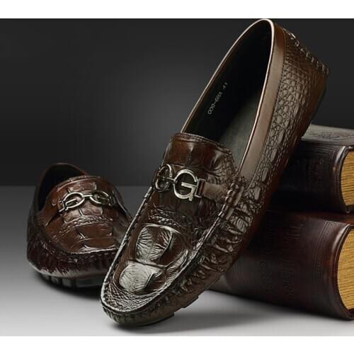 Phenkang Men Leather Summer Alligator Texture Slip-On Casual Shoes Male Sneakers loafer Mens Coffee Mens Loafers Driving Shoes