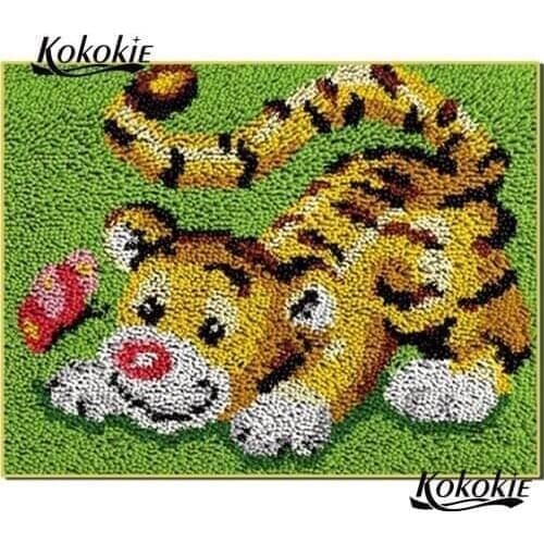 Latch hook kits diy rug tiger printed canvas accessories vloerklee diy tapijt needle for carpet embroidery 3d cushion Crocheting