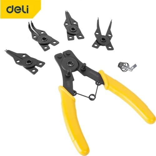 DELI 4in1 Multifunctional Snap Ring Pliers Set Interchangable Tools Retaining Clip Jewelry Pliers Internal External Ring Remover