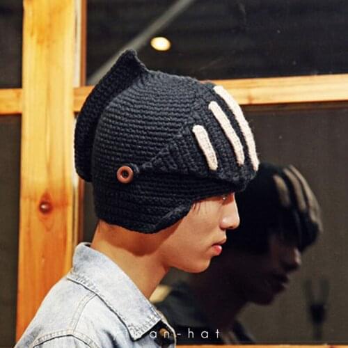 Novelty Roman Hat Winter Beanie Hats For Men Warm Mask Knight Helmet Knitted Cap Handmade Gladiator Mask Hat czapka zimow Hats